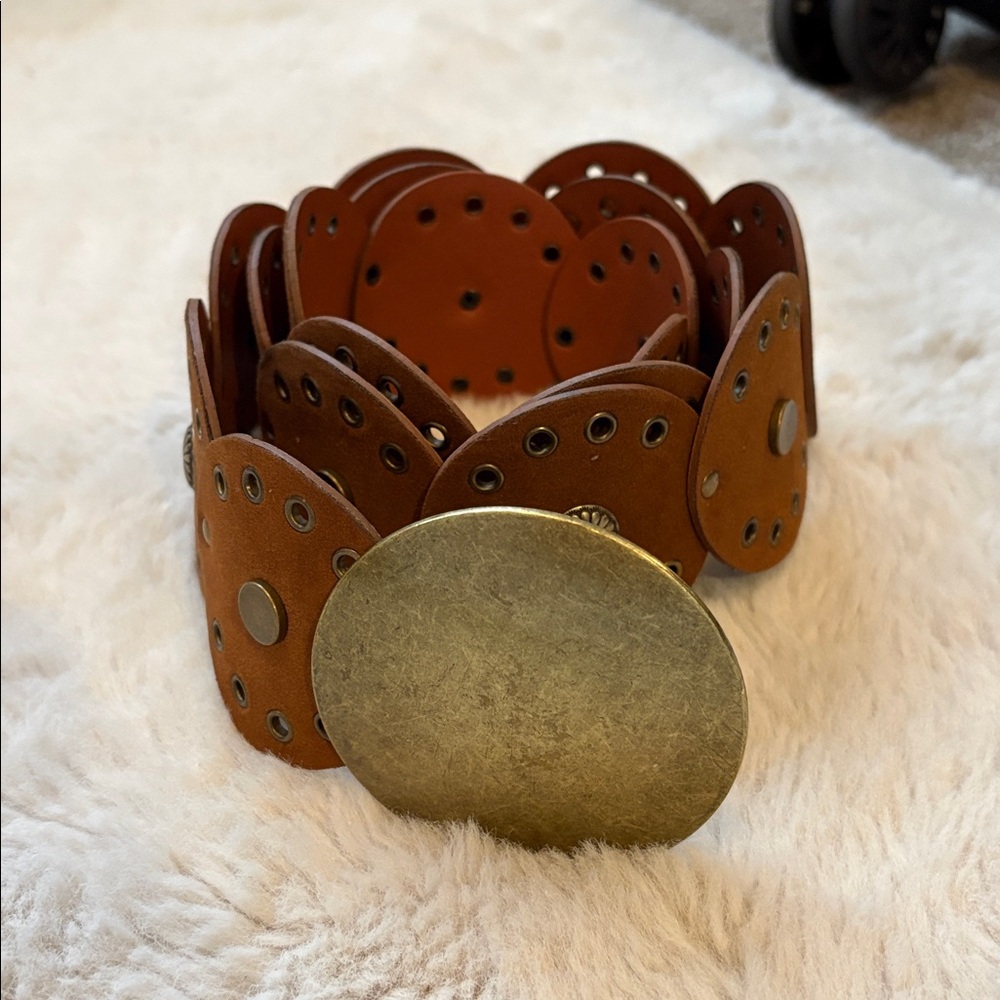 Brown Leather Belt with Gold Buckle